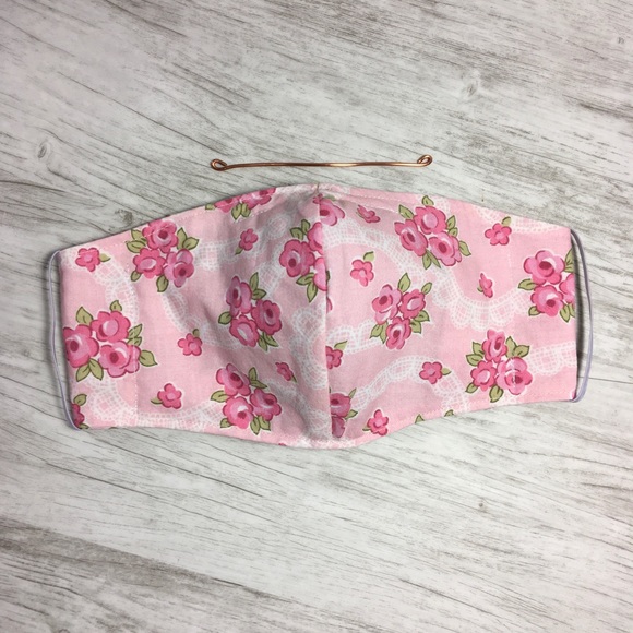 Hand Made Accessories - Handmade Face Mask Pink Floral Filter Nose Wire